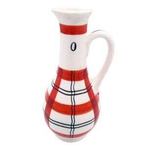 Oil Cruet TT Red Plaid Vintage Hand Painted Japan 29 Crazed 5 Inch Kitchen 1930s